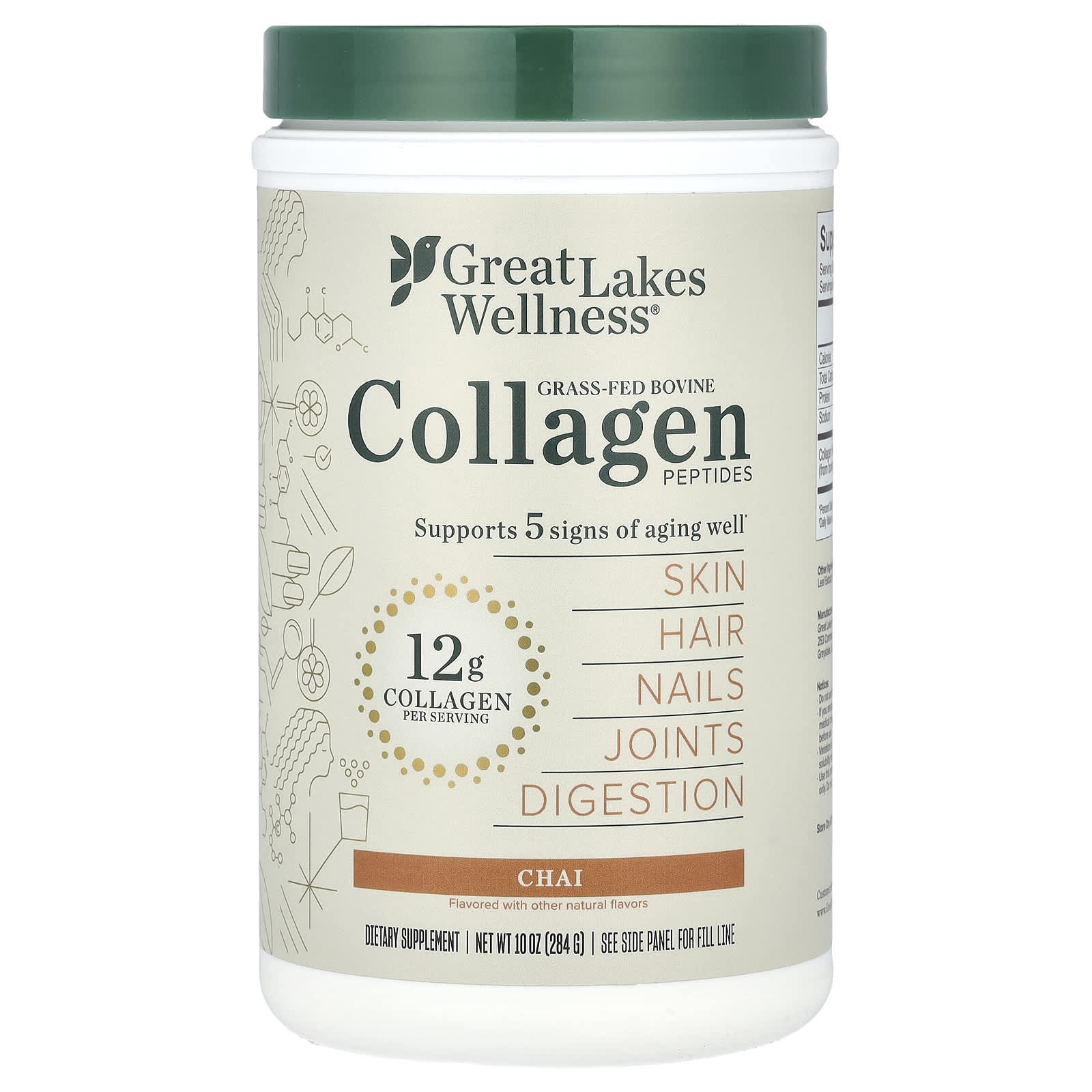 Great Lakes Wellness, Grass-Fed Bovine Collagen Peptides, Chai, 10 oz (284 g)