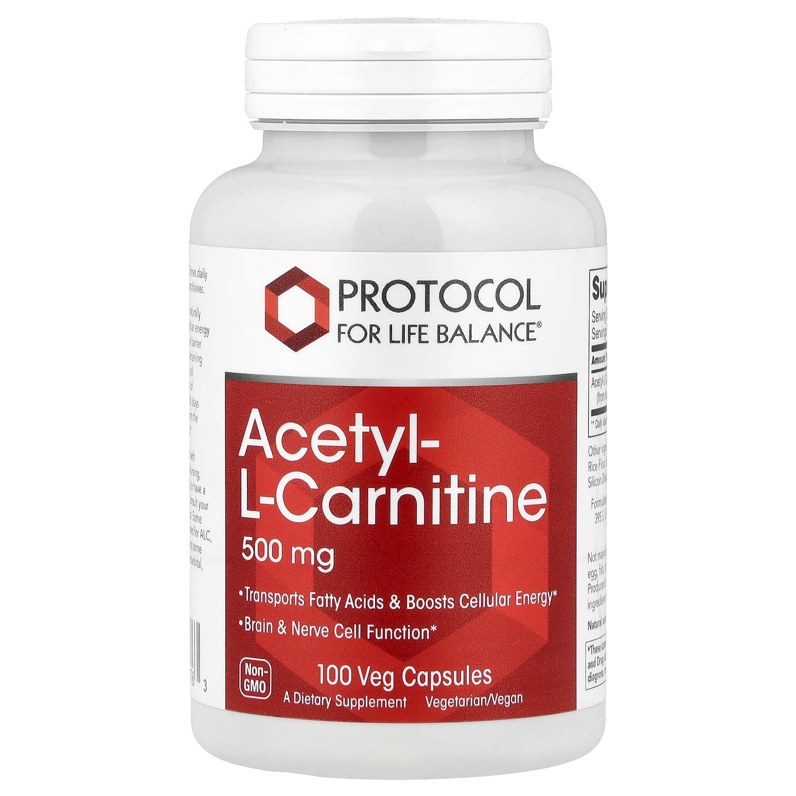 Protocol for Life Balance, Acetyl-L-Carnitine, 500 mg, 100 Veg Capsules