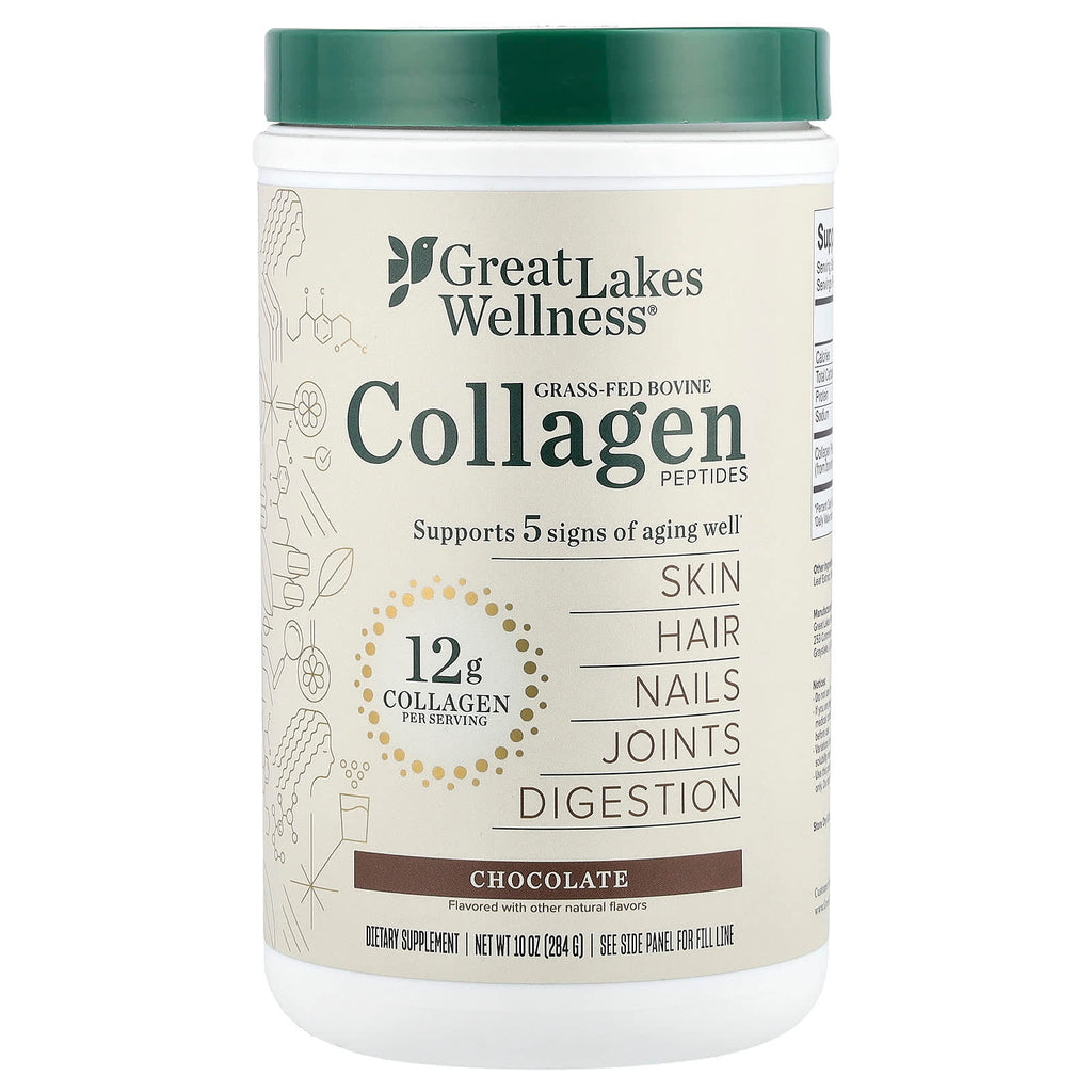 Great Lakes Wellness, Grass-Fed Bovine Collagen Peptides, Chocolate, 10 oz (284 g)
