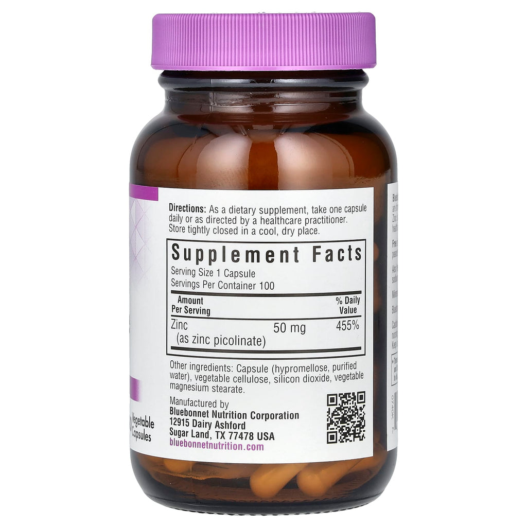 Bluebonnet Nutrition, Zinc Picolinate, 50 mg, 100 Vegetable Capsules