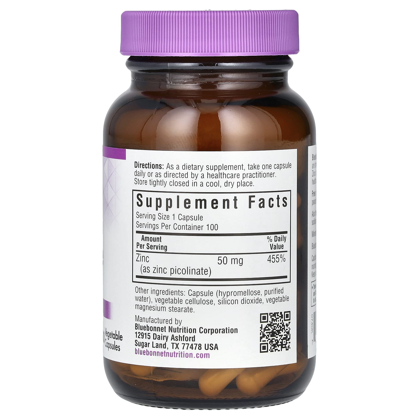 Bluebonnet Nutrition, Zinc Picolinate, 50 mg, 100 Vegetable Capsules