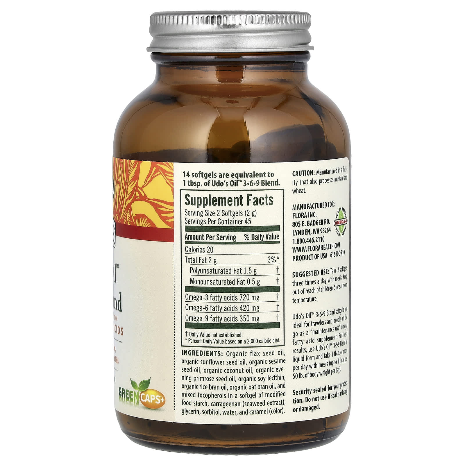 Flora, Udo's Choice, Udo's Oil 3-6-9 Blend, 90 Vegetarian Softgels