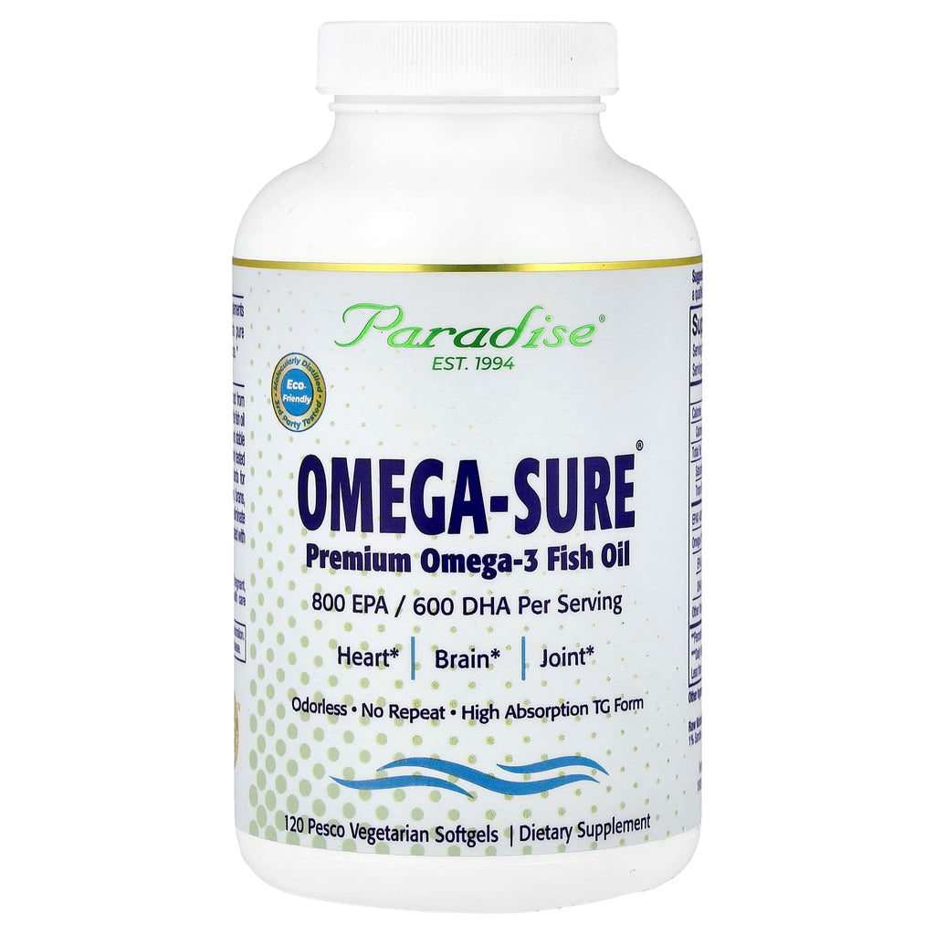 Paradise Herbs, Omega-Sure®, Premium Omega-3 Fish Oil, 120 Pesco Vegetarian Softgels