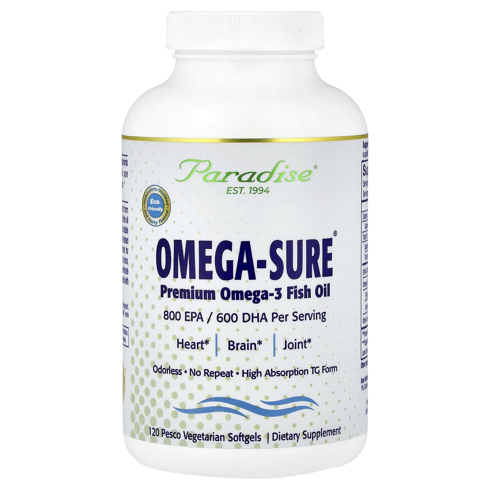 Paradise Herbs, Omega-Sure®, Premium Omega-3 Fish Oil, 120 Pesco Vegetarian Softgels