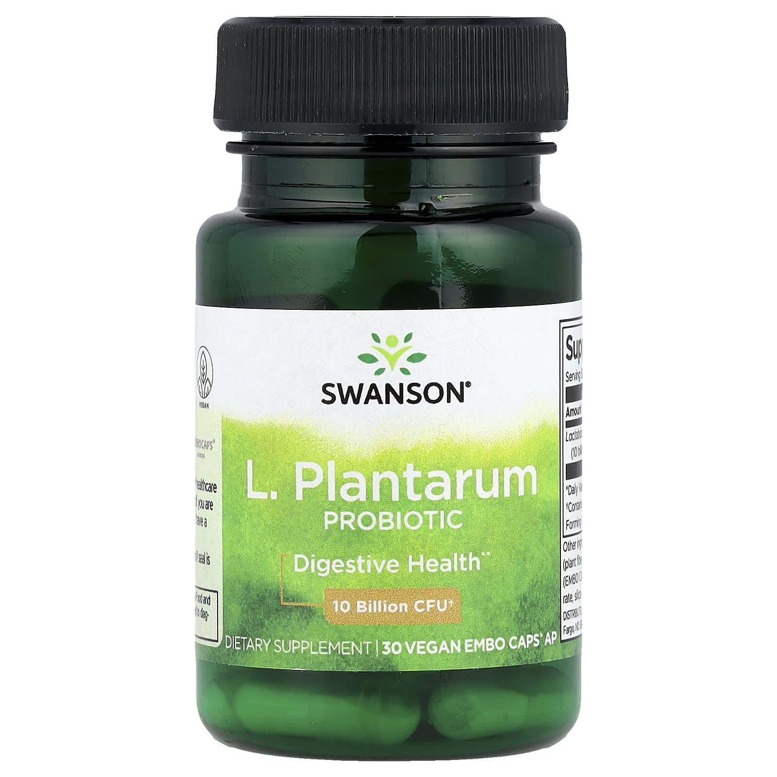 Swanson, L. Plantarum Probiotic, 10 Billion CFU, 30 Vegan EMBO Caps AP