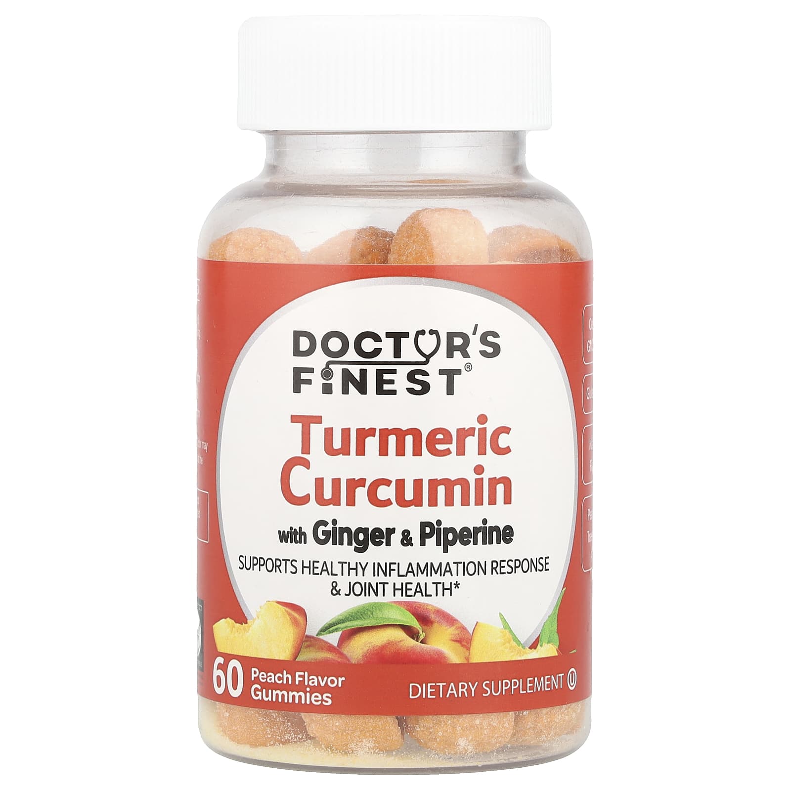 Doctor's Finest, Turmeric Curcumin Gummies With Ginger & Piperine, Peach, 60 Gummies