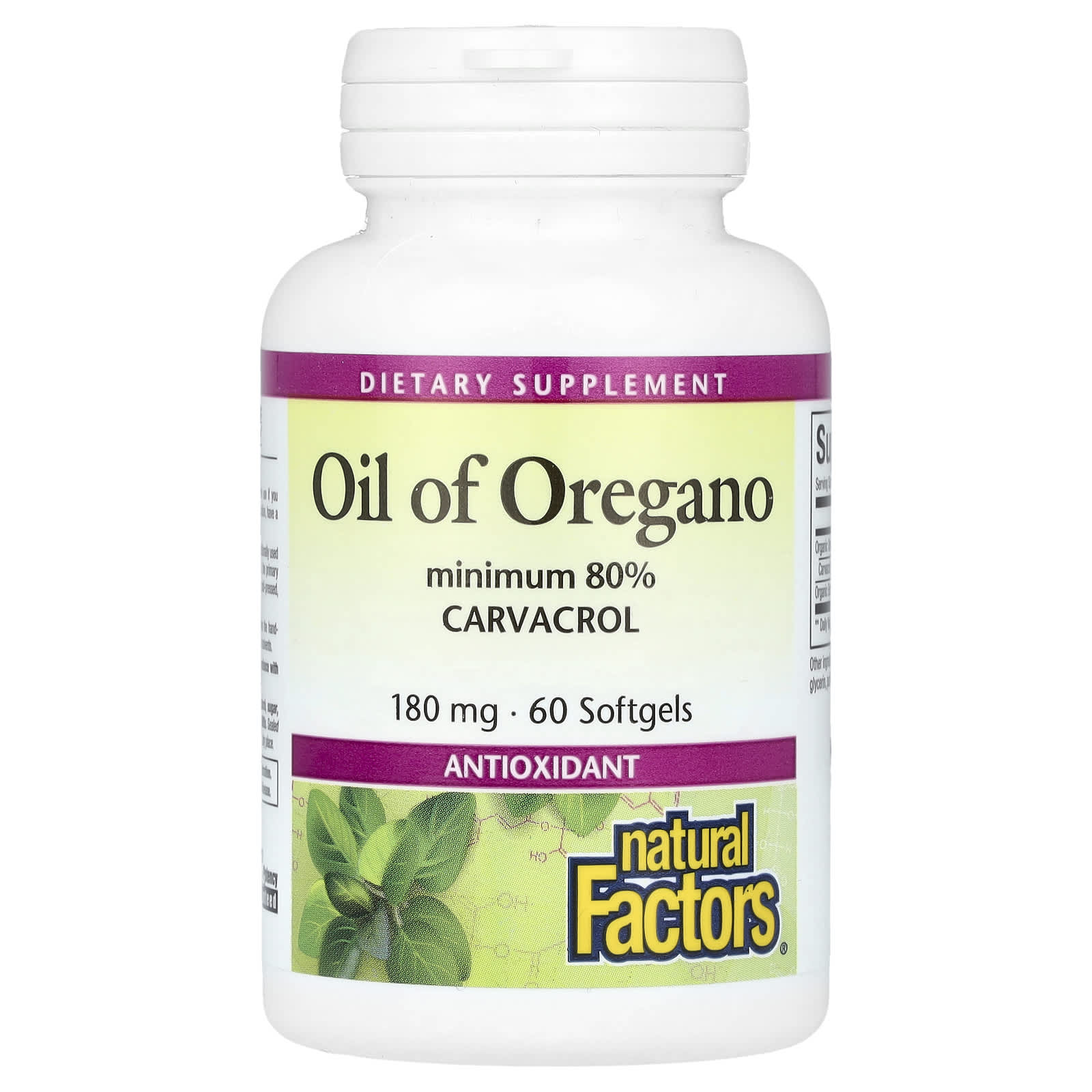 Natural Factors, Oil Of Oregano, 180 mg, 60 Softgels