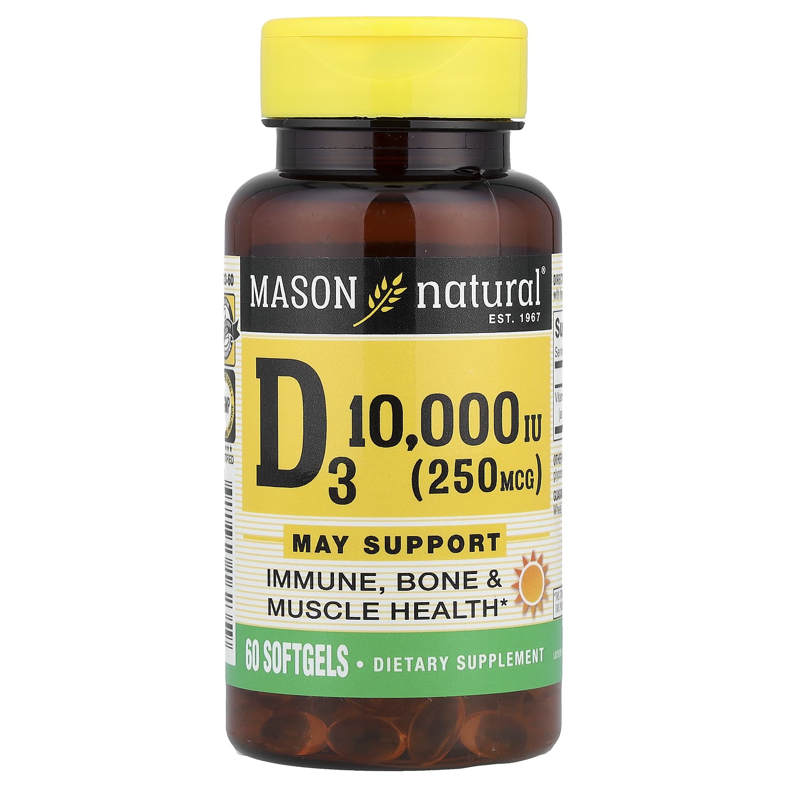 Mason Natural, Vitamin D3, 250 mcg (10,000 IU), 60 Softgels