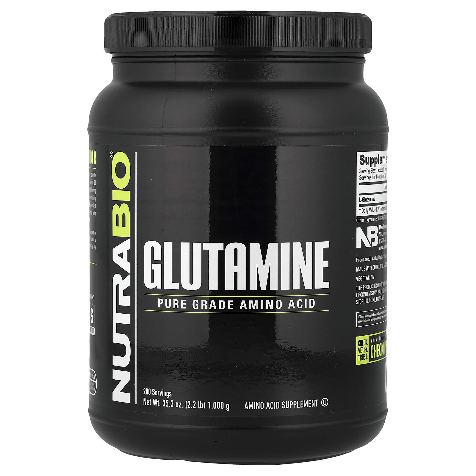 NutraBio, Glutamine, Pure Grade Amino Acid, 2.2 lbs (1,000 g)