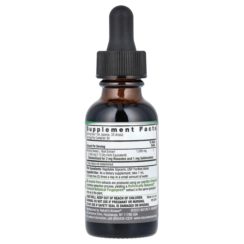 Nature's Answer, Rhodiola Root, Standardized Fluid Extract, Alcohol-Free, 1,000 mg, 1 fl oz (30 ml)