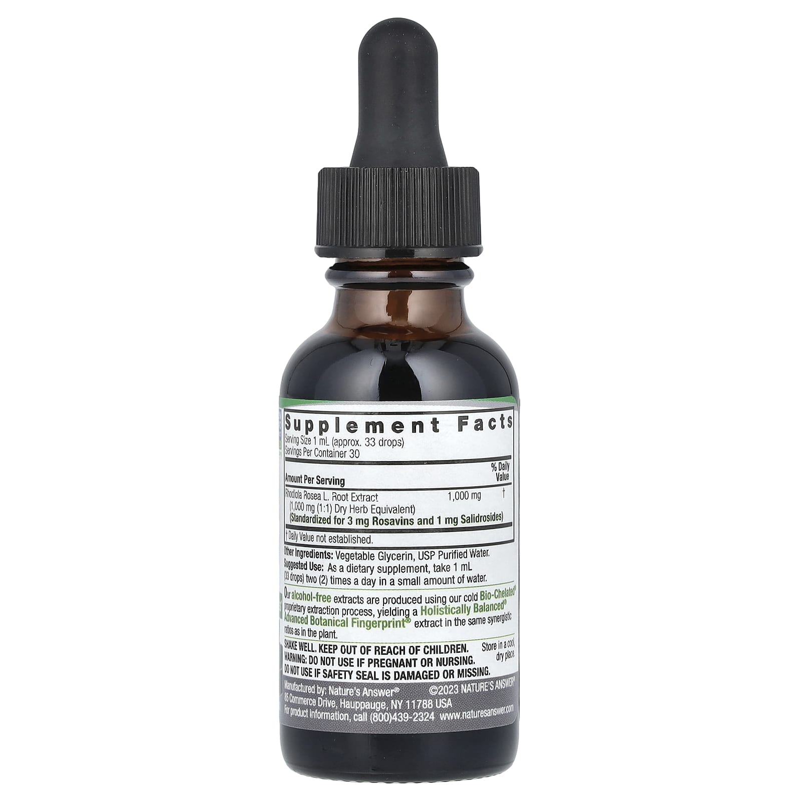 Nature's Answer, Rhodiola Root, Standardized Fluid Extract, Alcohol-Free, 1,000 mg, 1 fl oz (30 ml)