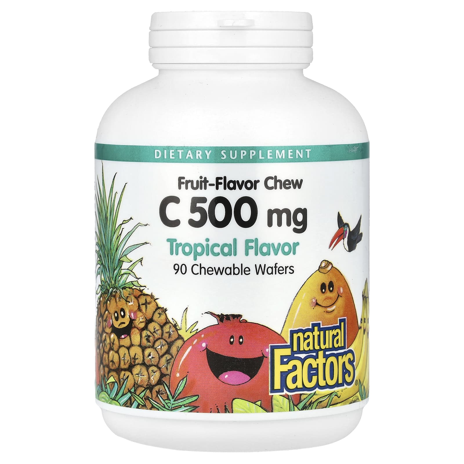 Natural Factors, Fruit-Flavor Chew Vitamin C, Tropical, 500 mg, 90 Chewable Wafers