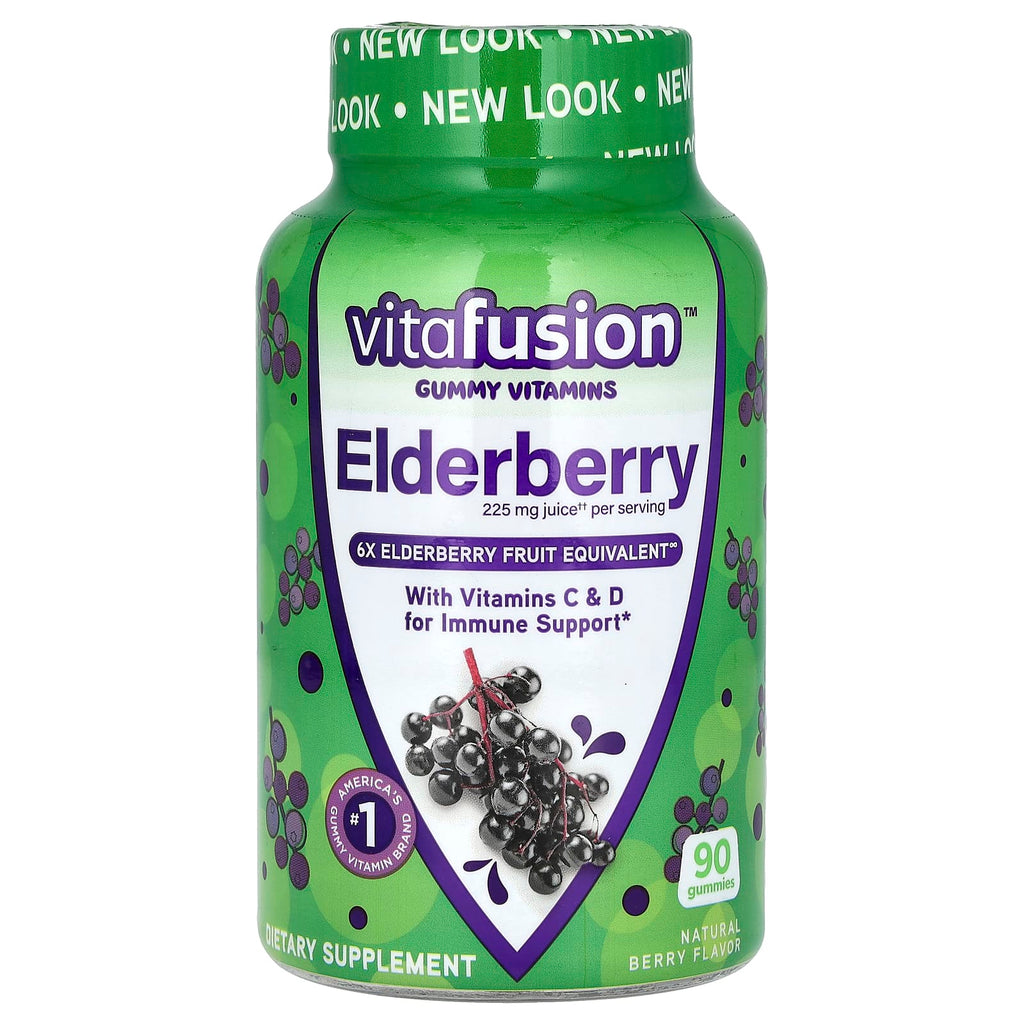 VitaFusion, Gummy Vitamins, Elderberry with Vitamins C & D, Natural Berry, 90 Gummies