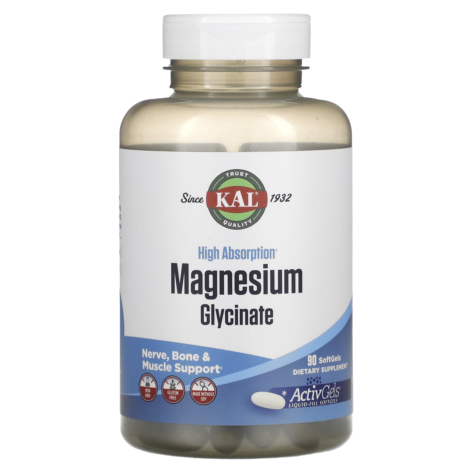 KAL, High Absorption Magnesium Glycinate, 90 Softgels (105 mg per Softgel)