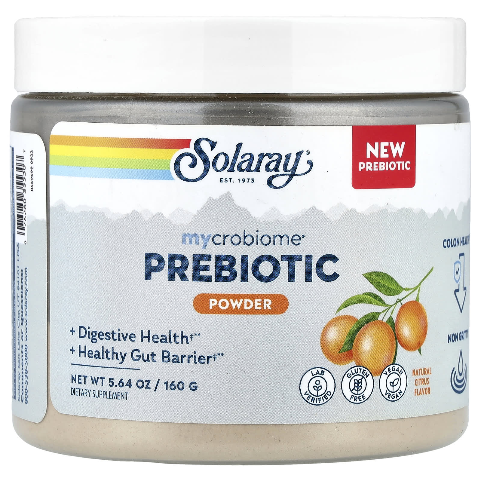 Solaray, Mycrobiome® Prebiotic Powder, Natural Citrus, 5.64 oz (160 g)