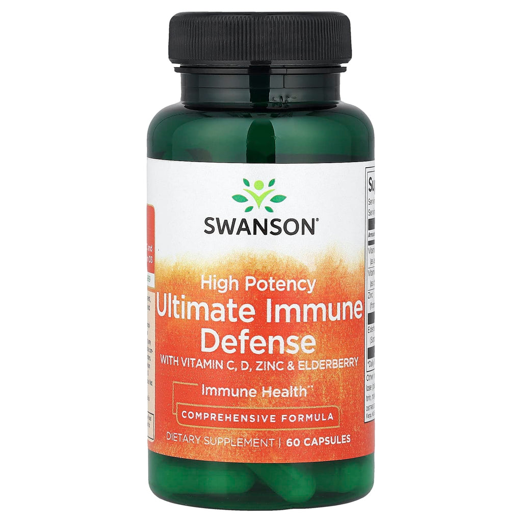 Swanson, High Potency Ultimate Immune Defense with Vitamin C, D, Zinc & Elderberry, 60 Capsules