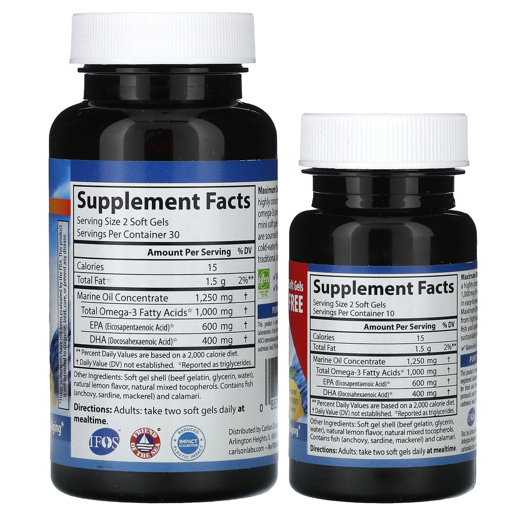 Carlson, Maximum Omega Minis, Natural Lemon, 80 Mini Soft Gels (500 mg per Soft Gel)