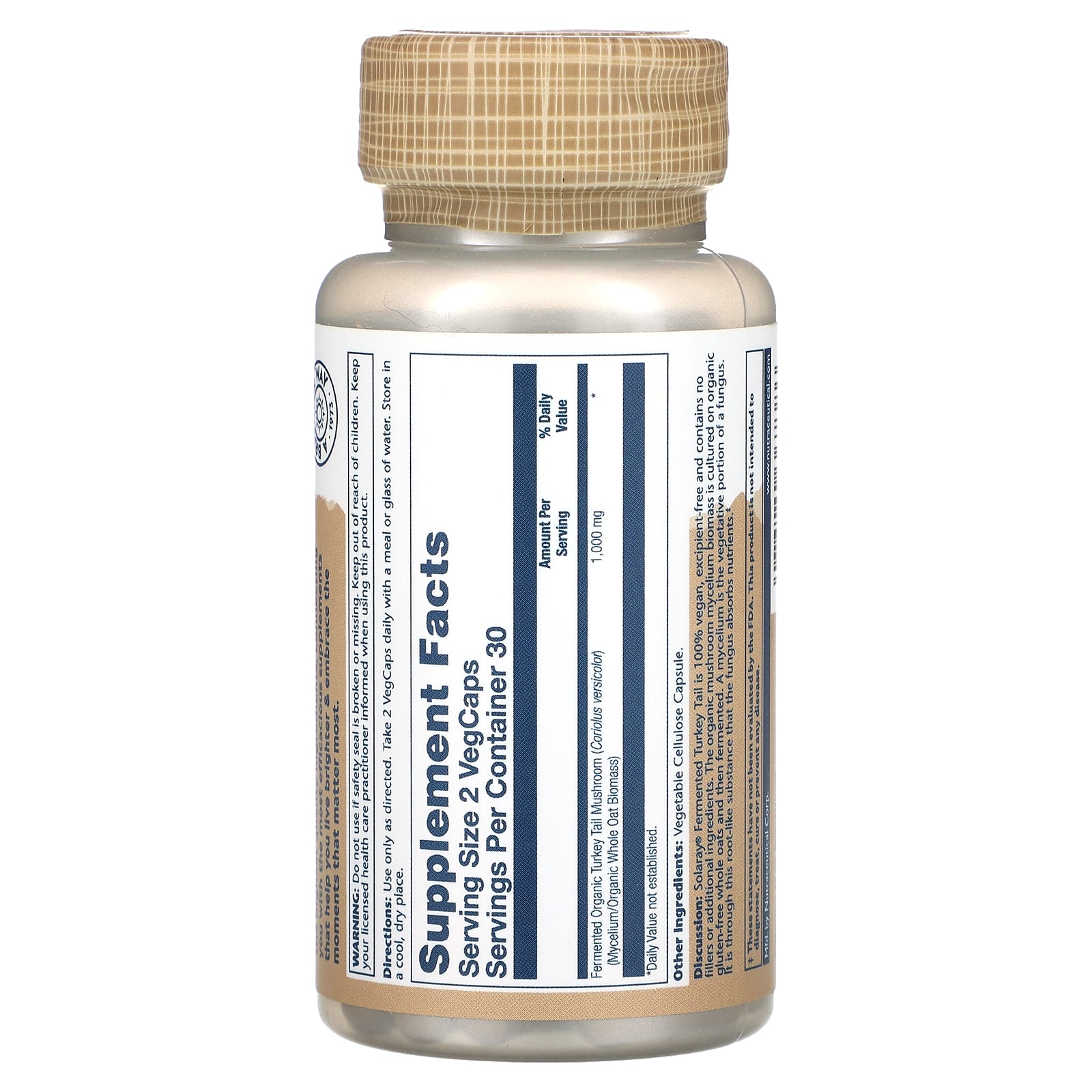 Solaray, Fermented Turkey Tail Mushrooms, 60 VegCaps (500 mg per Capsule)