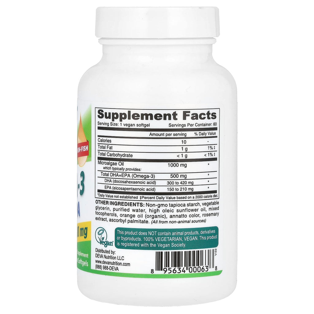 Deva, Vegan Omega-3, DHA-EPA, 500 mg, 60 Vegan Softgels