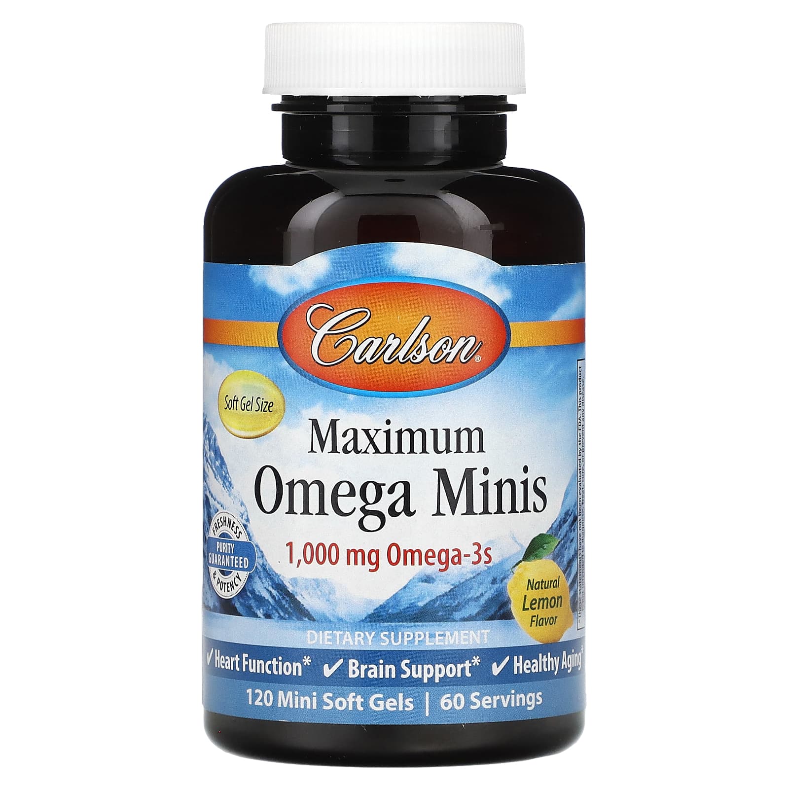 Carlson, Maximum Omega Minis, Natural Lemon, 120 Mini Softgels (500 mg per Soft Gel)