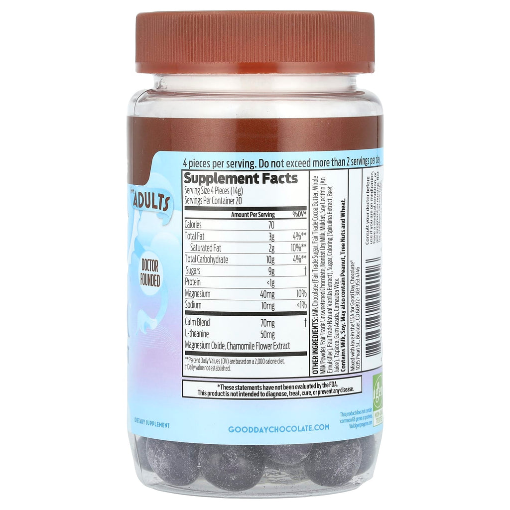 Good Day Chocolate, Calm Supplement, For Adults, Milk Chocolate, 80 Candy Coated Pieces