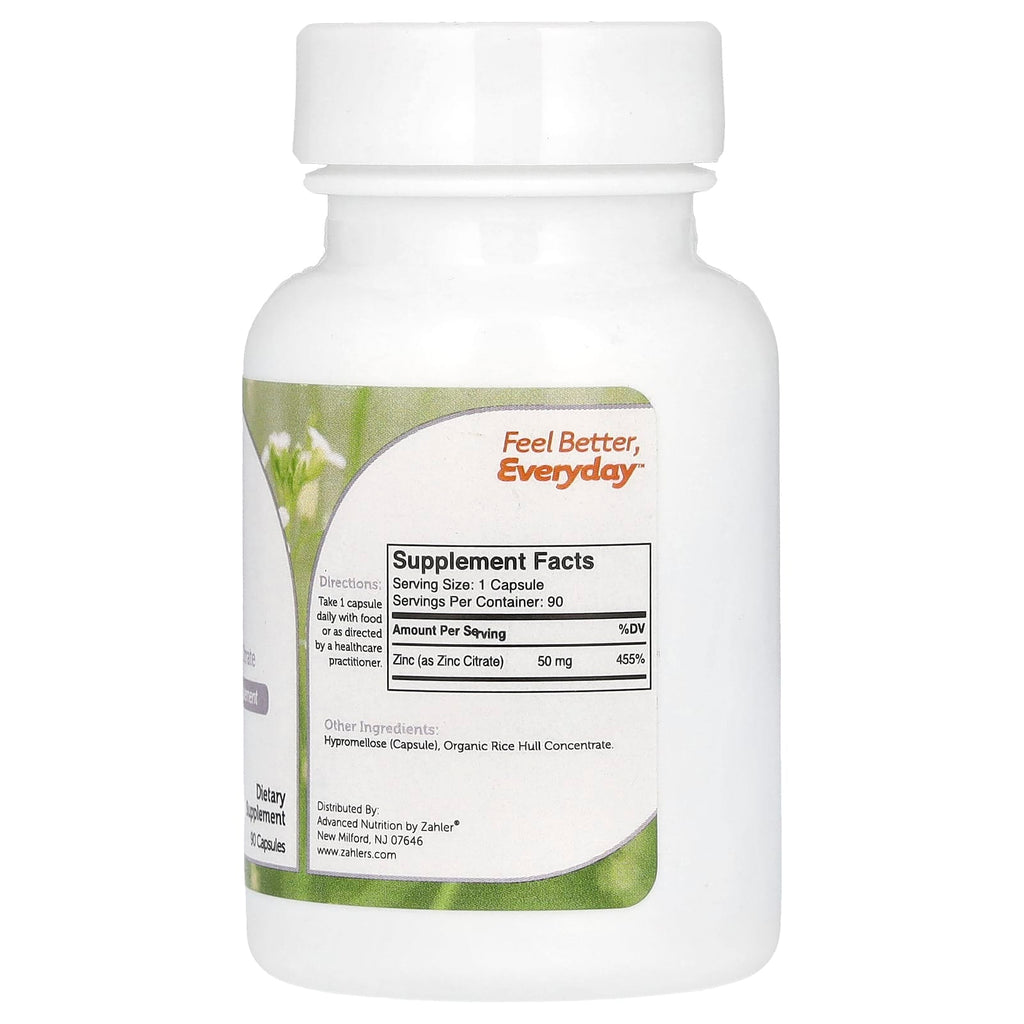 Zahler, Zinc, Bioactive Zinc Citrate, 90 Capsules (50 mg per Capsule)