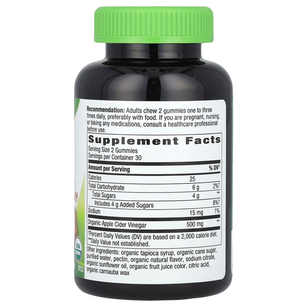 Nature's Way, Organic Apple Cider Vinegar Gummies, Apple, 60 Gummies (250 mg per Gummy)