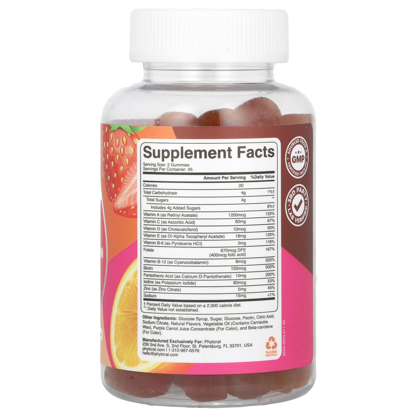 Phytoral, Women's Multivitamin Gummies, Orange, Cherry & Strawberry, 90 Gummies