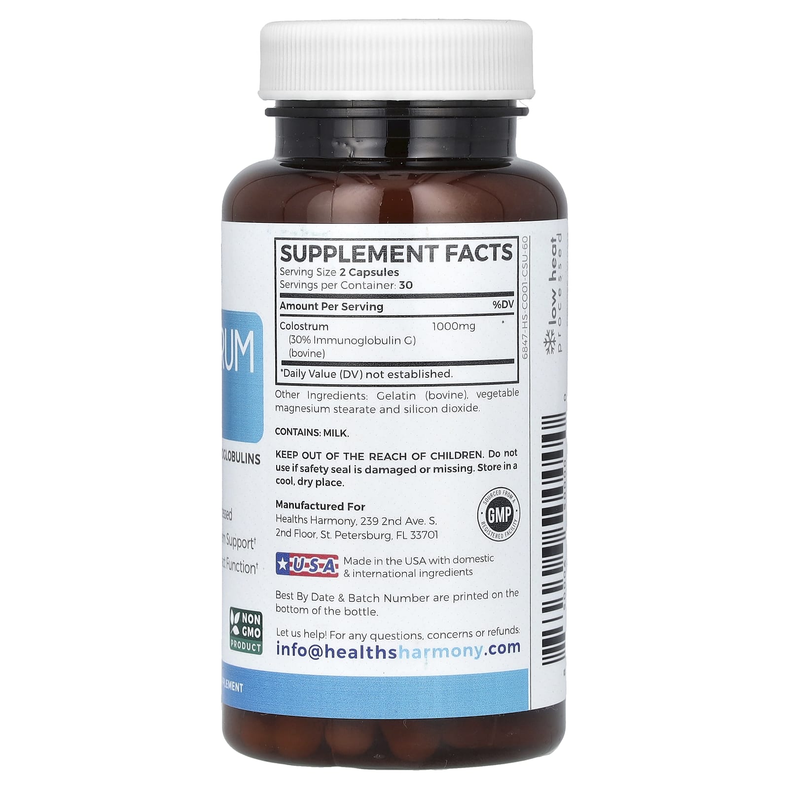Healths Harmony, Colostrum 30% IGG, 60 Capsules (500 mg per Capsule)