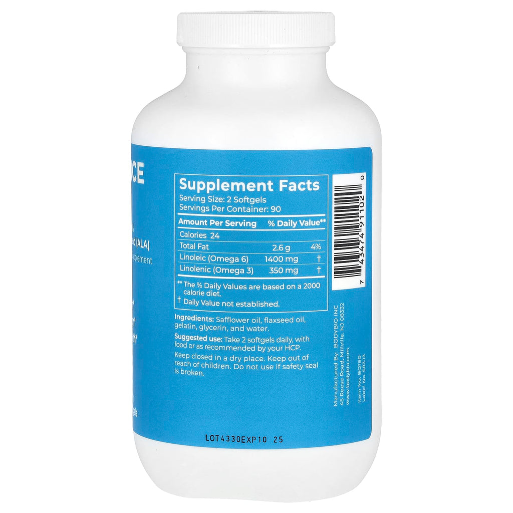 BodyBio, Balance Oil, Linoleic Acid (LA) & Linolenic Acid Blend (ALA), 180 Softgels