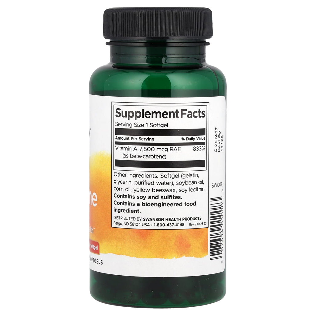 Swanson, Beta Carotene, 25,000 IU (7,500 mcg RAE), 300 Softgels