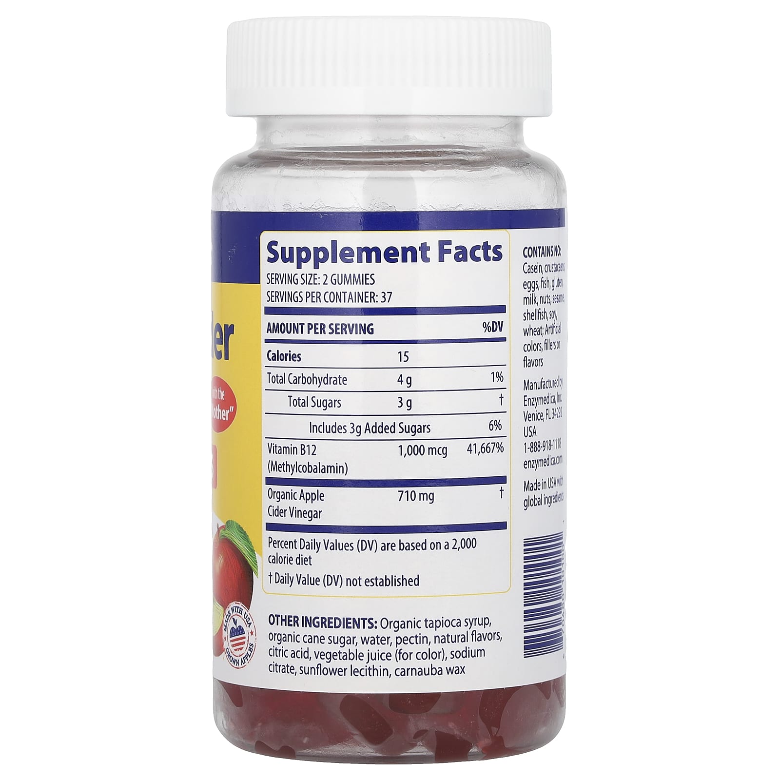 Enzymedica, Apple Cider Vinegar Gummies with the Mother, 74 Gummies