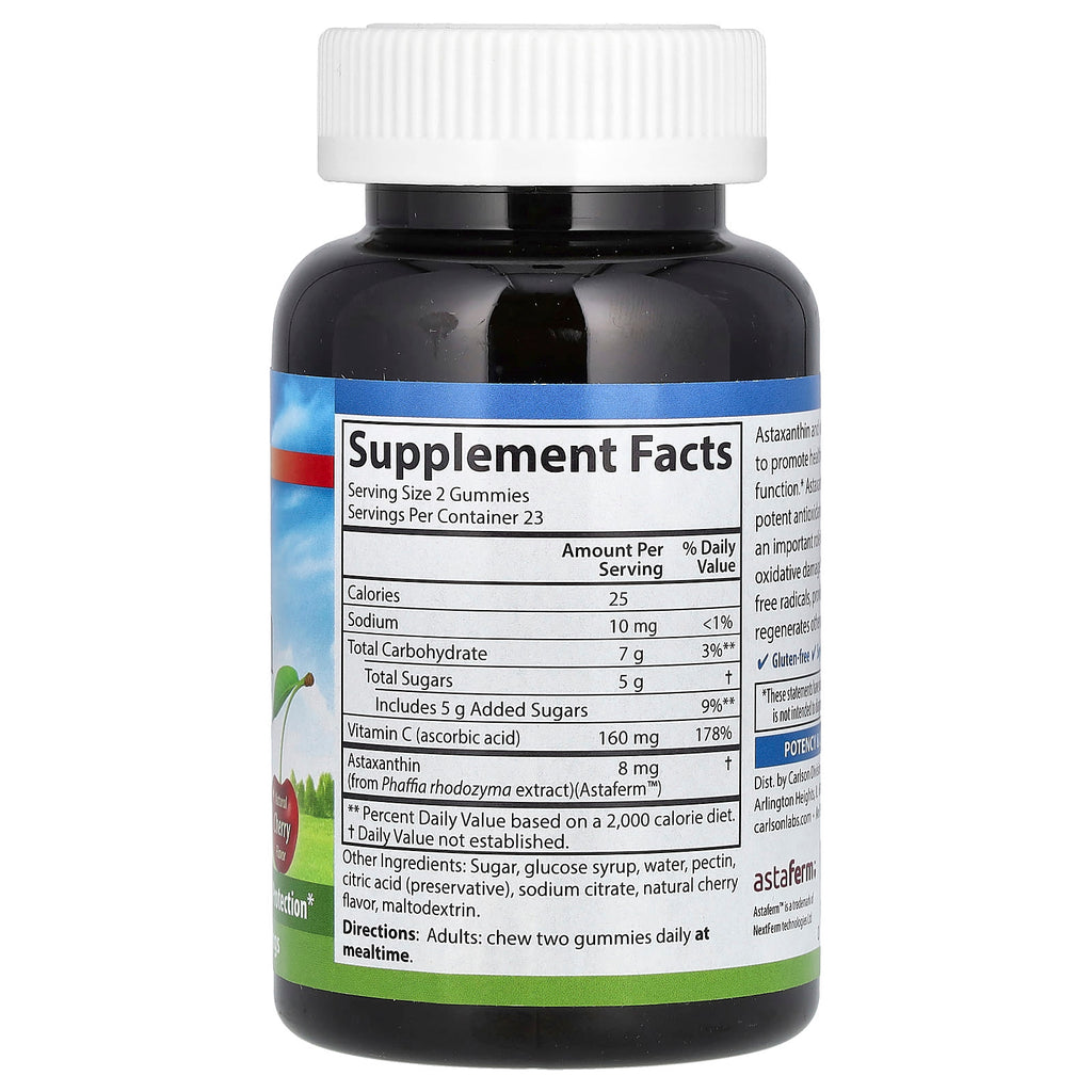 Carlson, Fermented Astaxanthin Gummies With Vitamin C, Natural Cherry, 46 Vegetarian Gummies