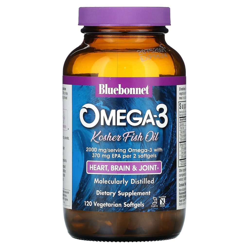 Bluebonnet Nutrition, Omega-3 Kosher Fish Oil, 120 Vegetarian Softgels (1,000 mg per Softgel)