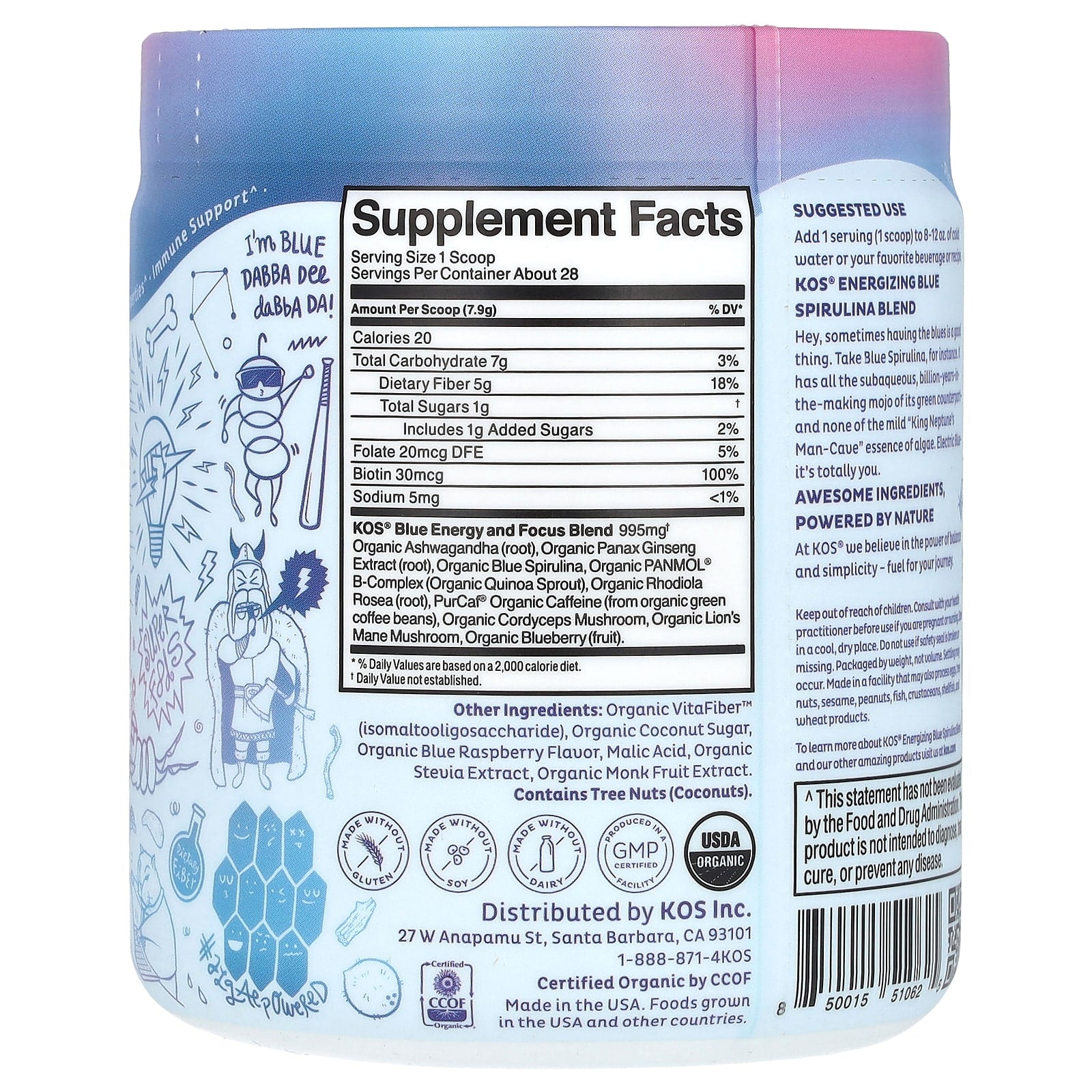 KOS, Bolt From The Blue, Energizing Blue Spirulina Blend, Electric Boostberry, 7.8 oz (221 g)