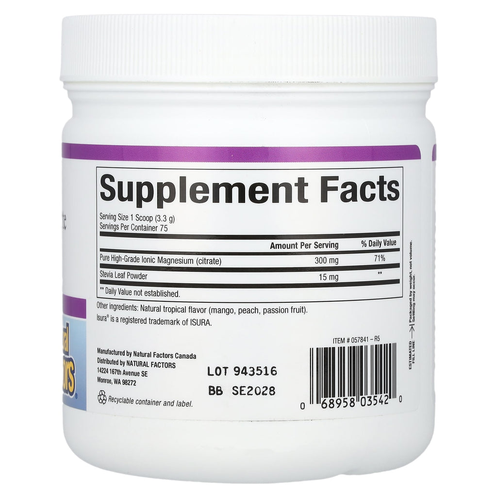 Natural Factors, Magnesium Citrate, Tropical Drink Mix, 8.8 oz (250 g)
