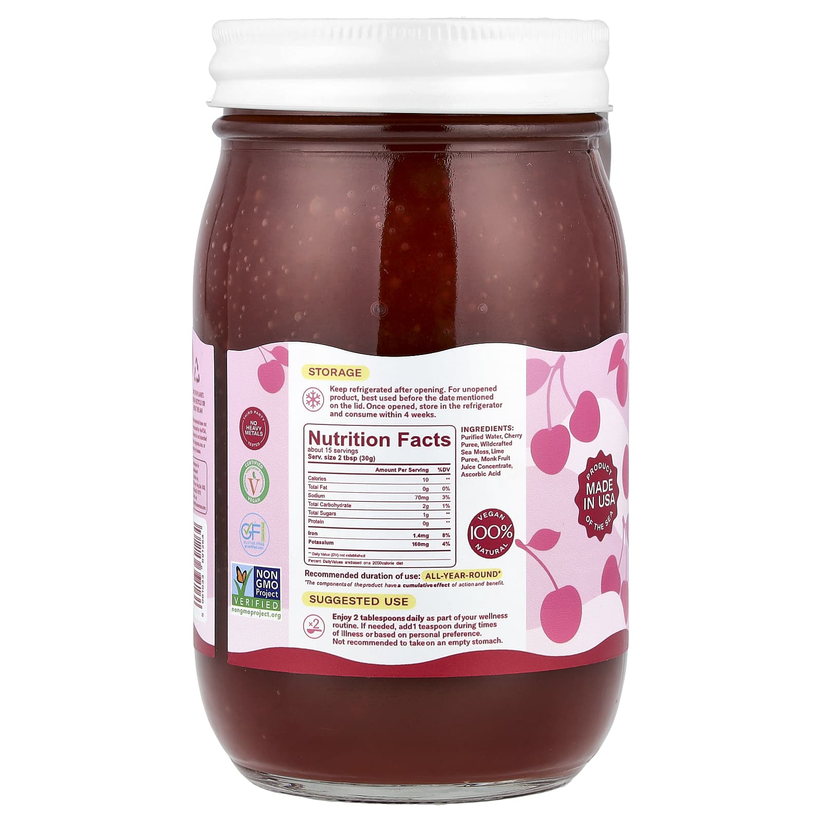 True Sea Moss, Natural Superfood From the Sea, Cherry, 16 fl oz (473 ml)