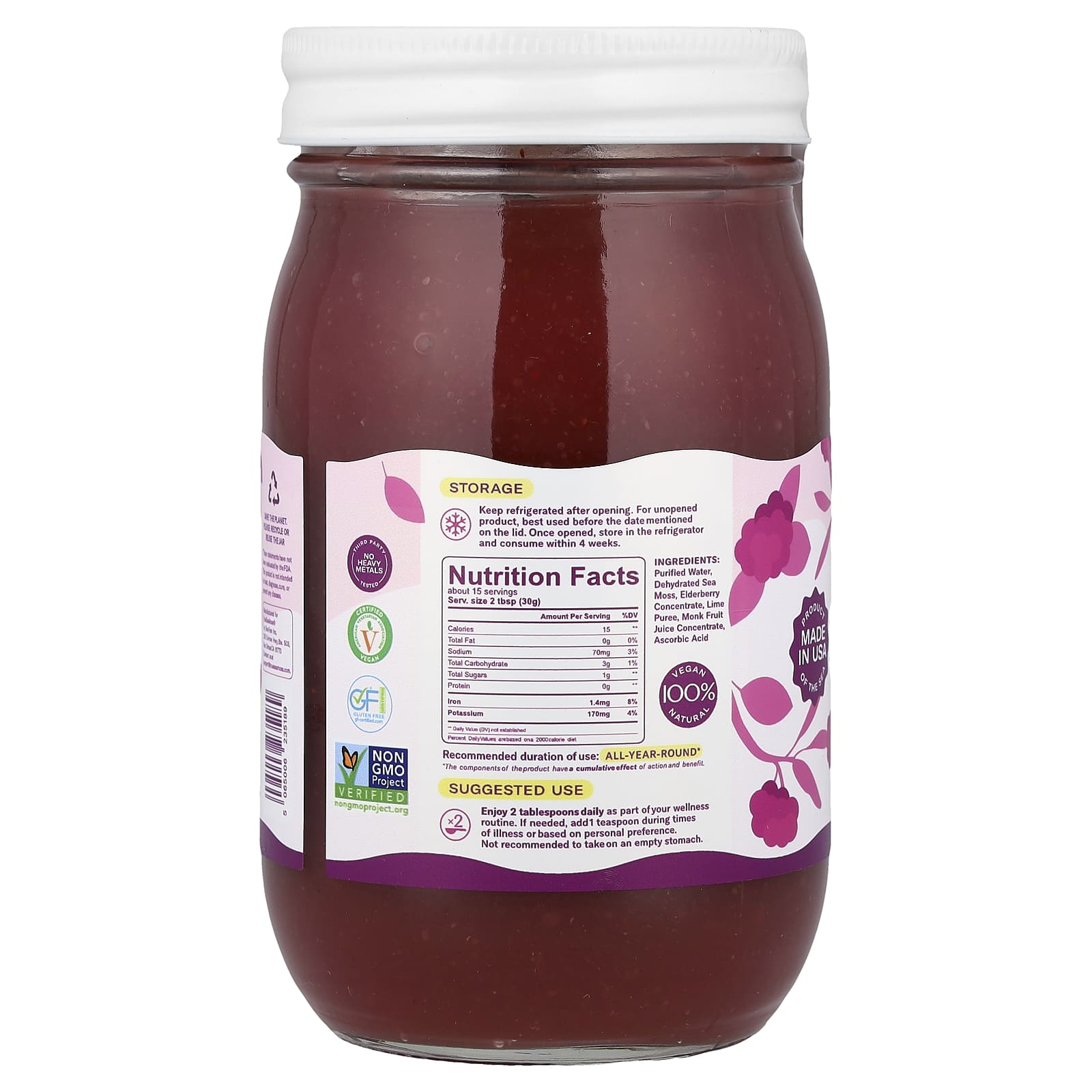 True Sea Moss, Natural Superfood From The Sea, Elderberry, 16 fl oz (473 ml)