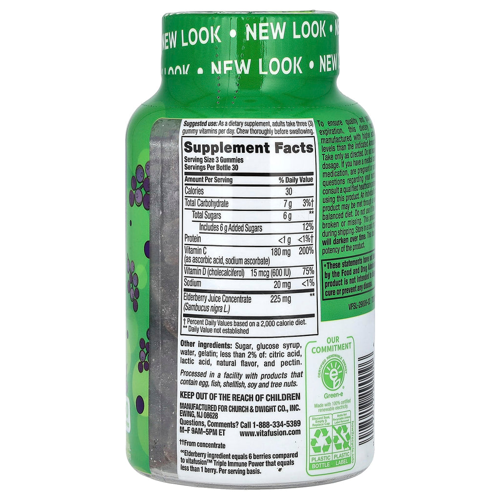 VitaFusion, Gummy Vitamins, Elderberry with Vitamins C & D, Natural Berry, 90 Gummies