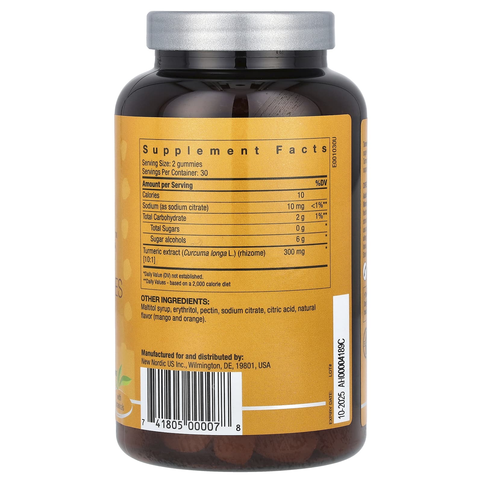 New Nordic, Turmeric Vegan Gummies with Curcuma Extract, Mango-Orange, 60 Gummies (150 mg per Gummy)