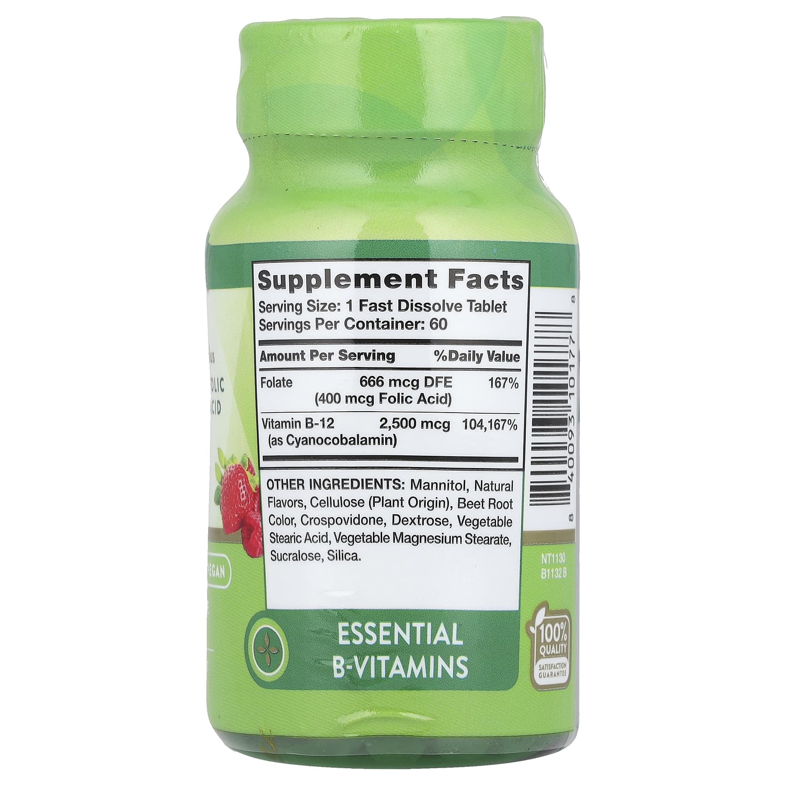 Nature's Truth, Vitamin B-12 plus Folic Acid, Natural Berry, 2,500 mcg, 60 Fast Dissolve Tablets
