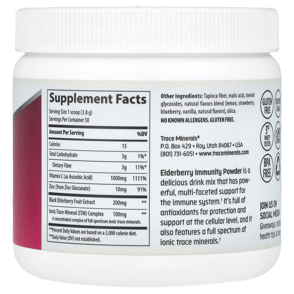 Trace, Elderberry Immunity Powder, Lemon Berry, 6.7 oz (190 g)