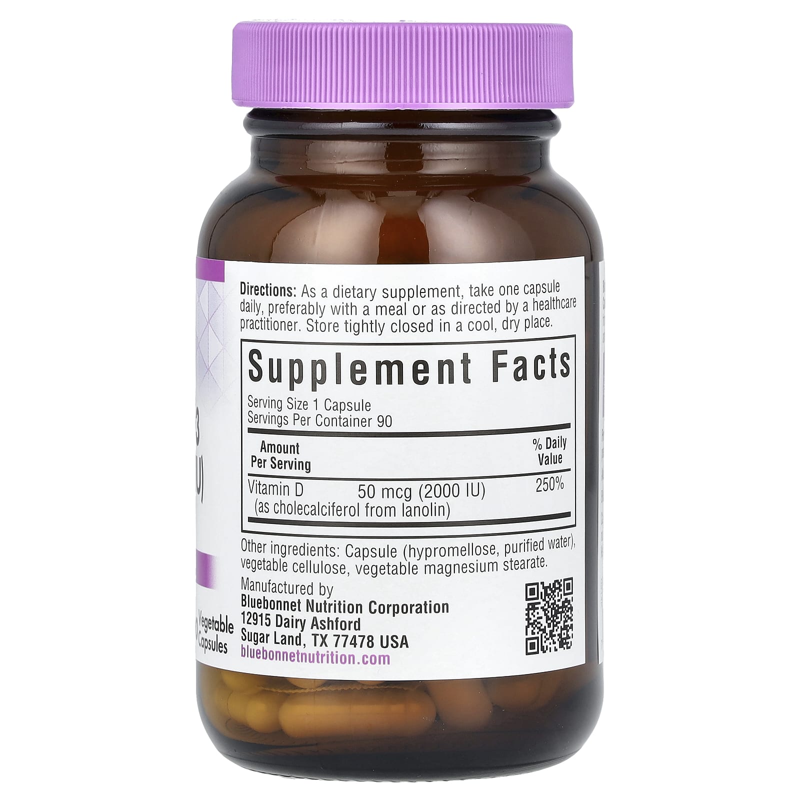 Bluebonnet Nutrition, Vitamin D3, 50 mcg (2,000 IU), 90 Vegetable Capsules