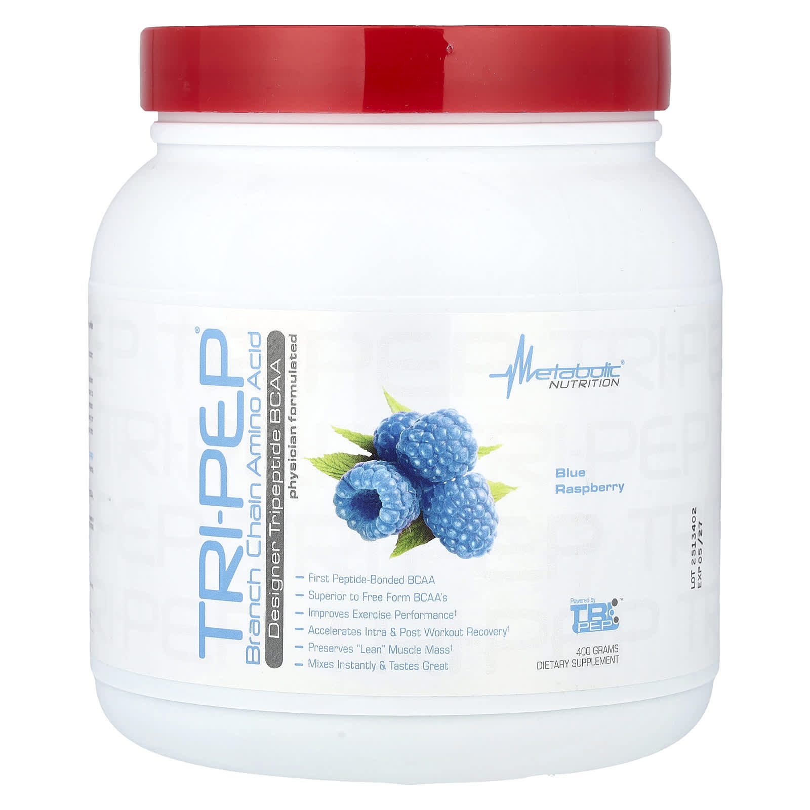 Metabolic Nutrition, Tri-Pep, Branch Chain Amino Acid, Blue Raspberry, 14.1 oz, (400 g)