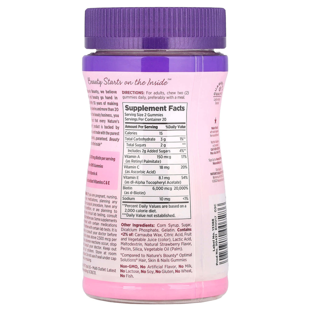 Nature's Bounty, Optimal Solutions®, Hair, Skin & Nails Gummies, Strawberry, 40 Gummies