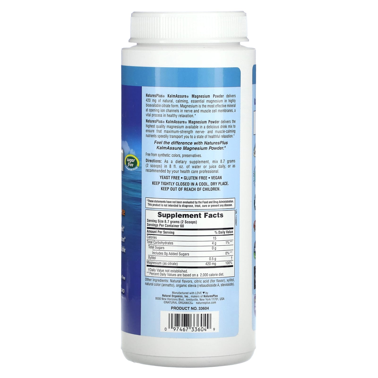 NaturesPlus, KalmAssure, Magnesium Powder, Refreshing Natural Orange, 1.15 lbs (522 g)