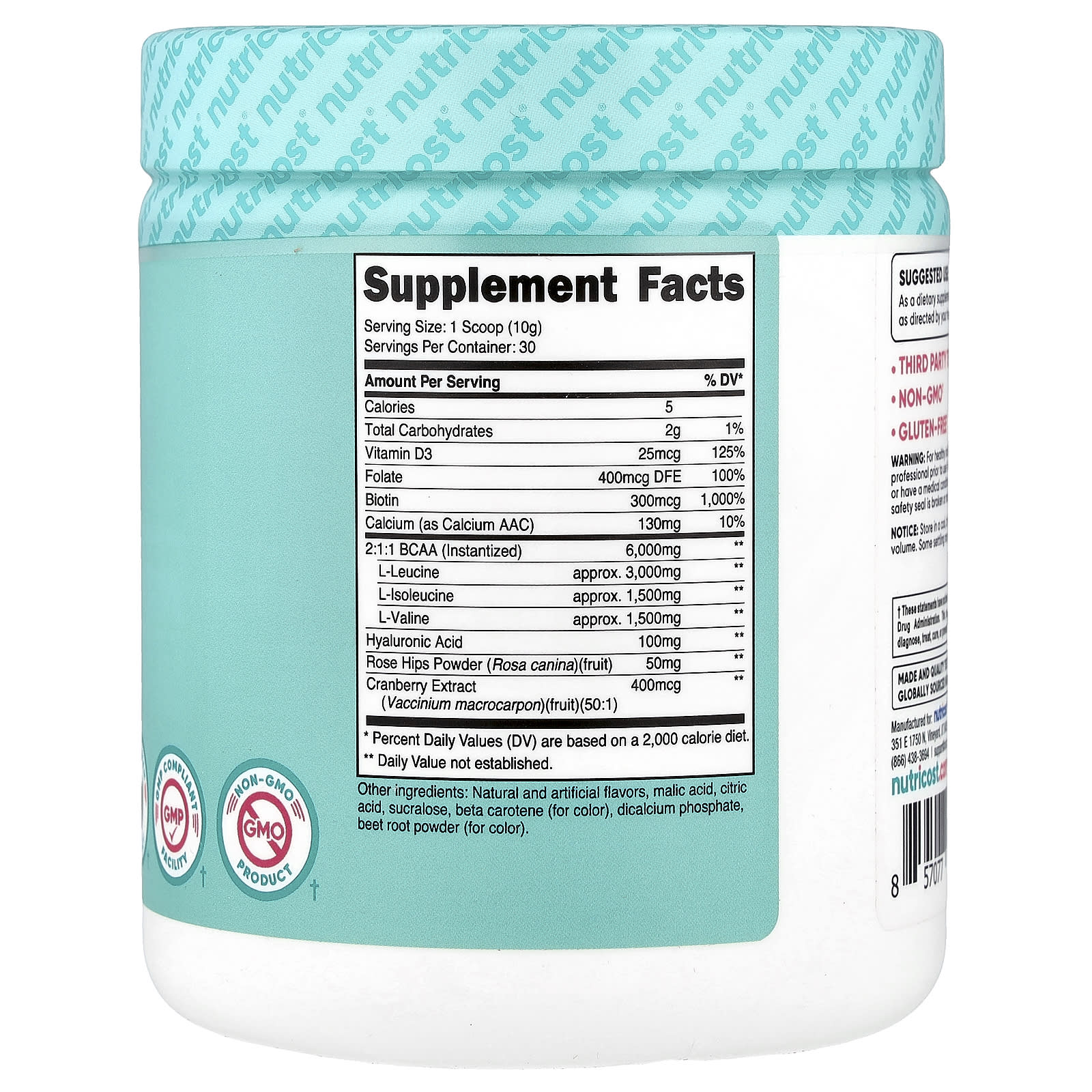 Nutricost, Women, BCAA With Vitamin D3, Folate, Biotin, & Calcium, Peach Mango, 10.7 oz (300 g)