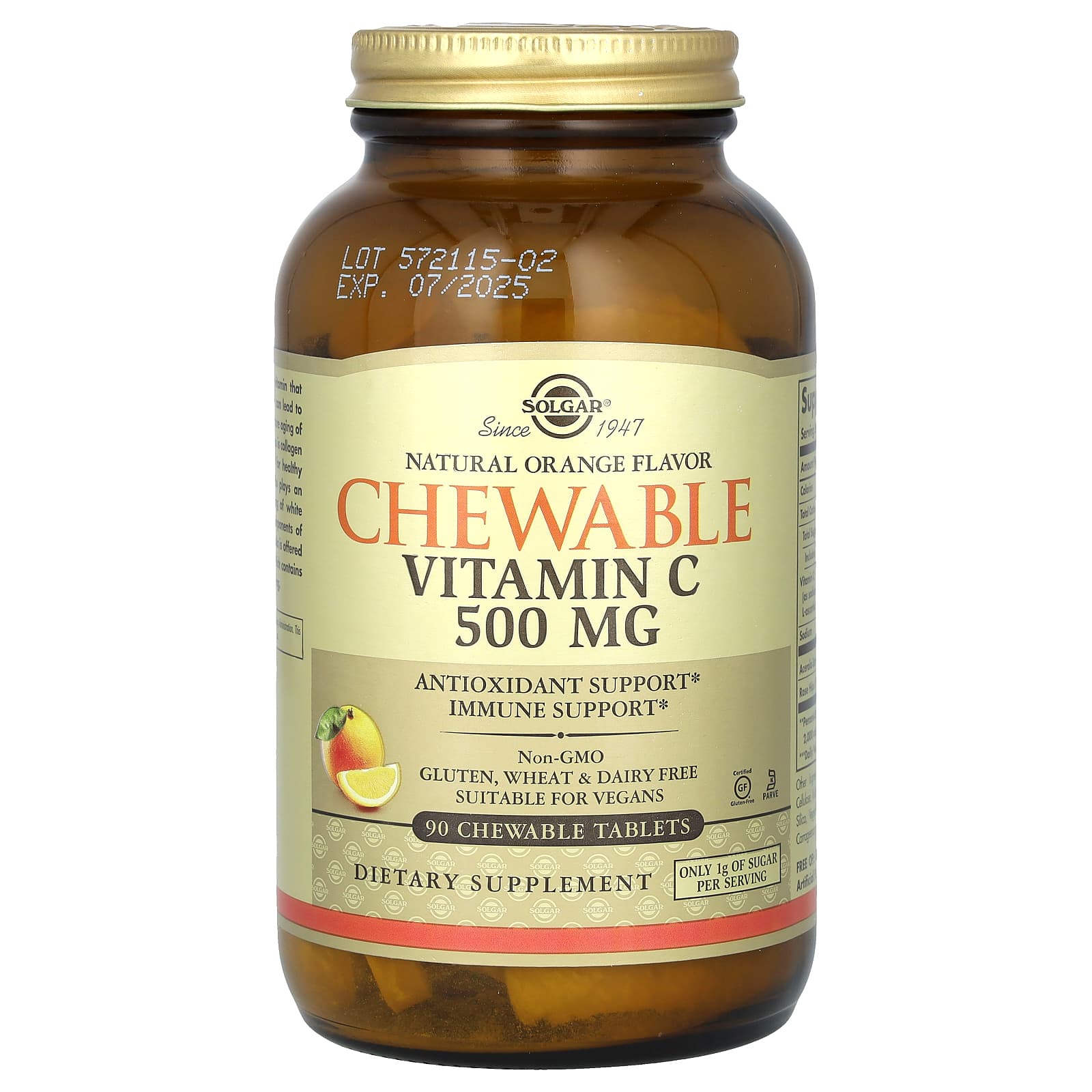 Solgar, Chewable Vitamin C, Natural Orange, 500 mg, 90 Chewable Tablets