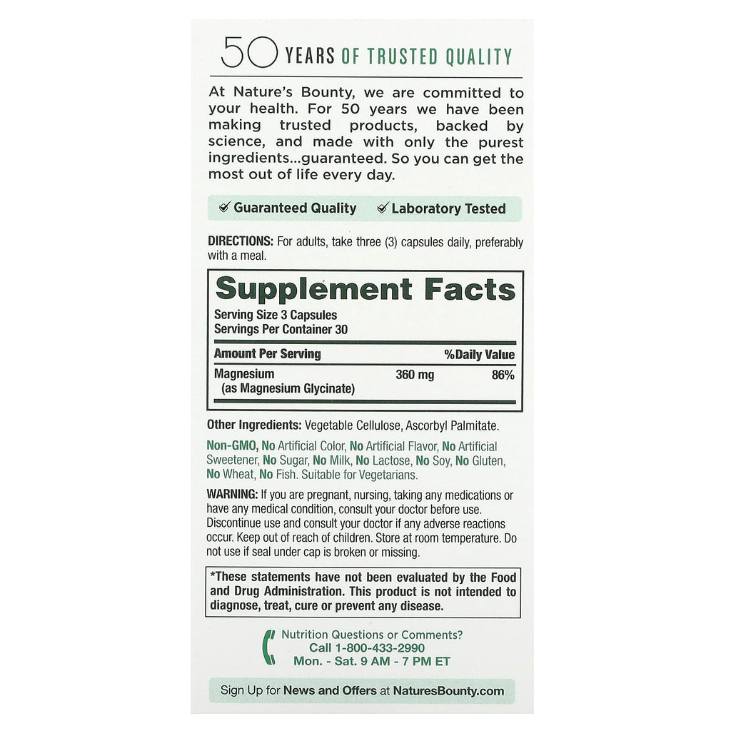 Nature's Bounty, Advanced Magnesium Glycinate, High Absorption, 90 Capsules (120 mg per Capsule)