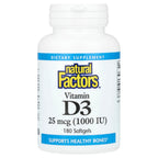 Natural Factors, Vitamin D3, 25 mcg (1,000 IU), 180 Softgels